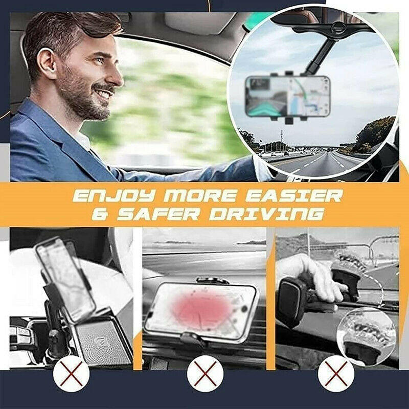 Car Rearview Mirror Phone Mount – Swivel Navigation Bracket