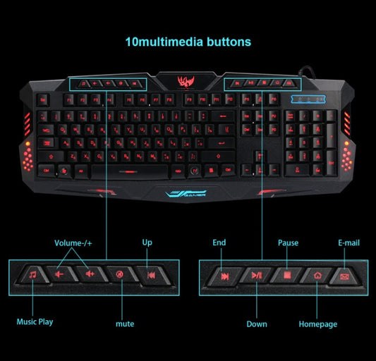 J10 tricolor backlight wired gaming keyboard set colorful luminous gaming mouse keyboard