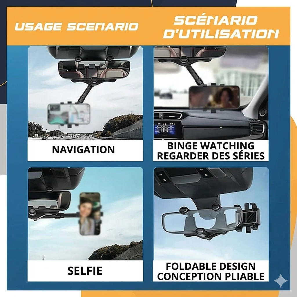 Car Rearview Mirror Phone Mount – Swivel Navigation Bracket